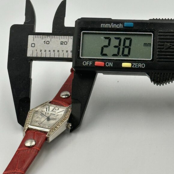 Wintex Watch Women Silver Tone Crystal Bezel Faceted Crystal Red Band Working - Picture 11 of 13